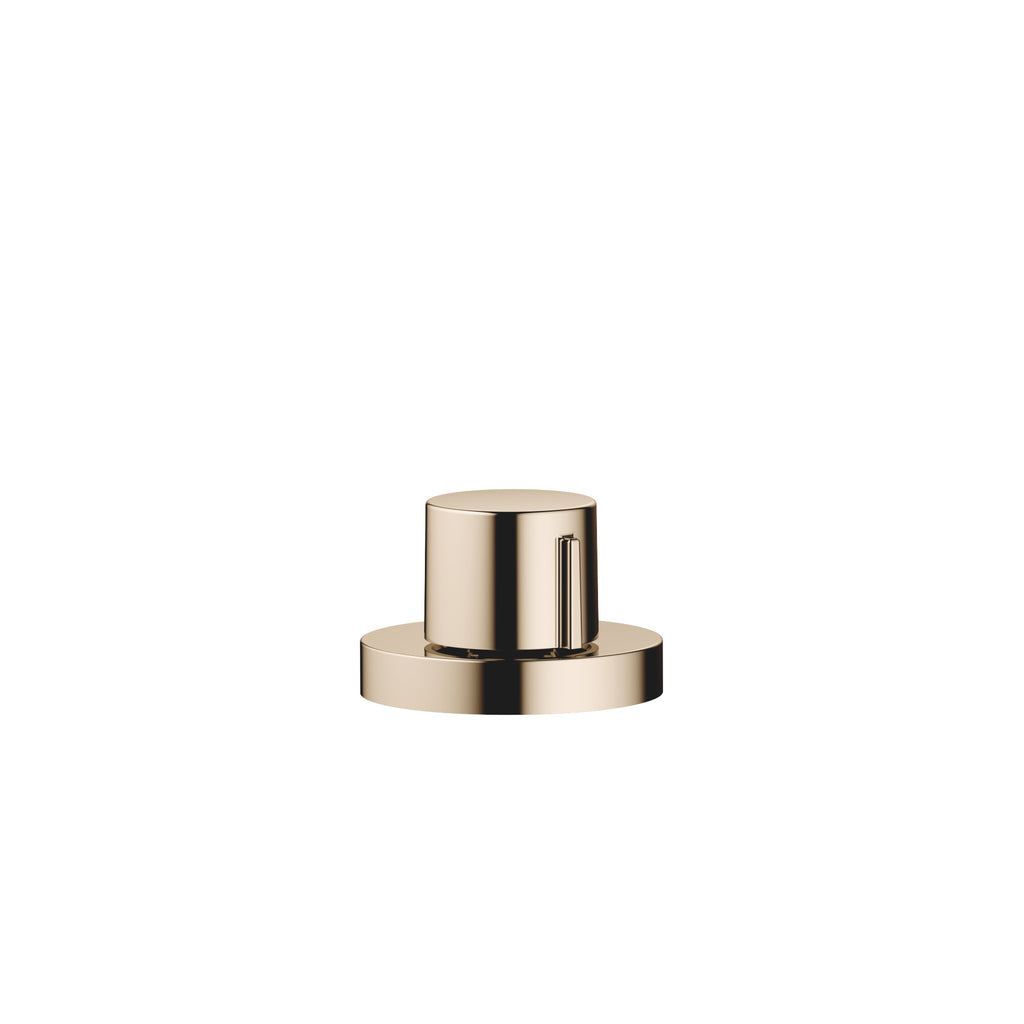 Accionamiento excéntrico Dornbracht con maneta giratoria montada sobre roseta circular, vista frontal sobre fondo blanco, acabado Champagne (Oro 22k)