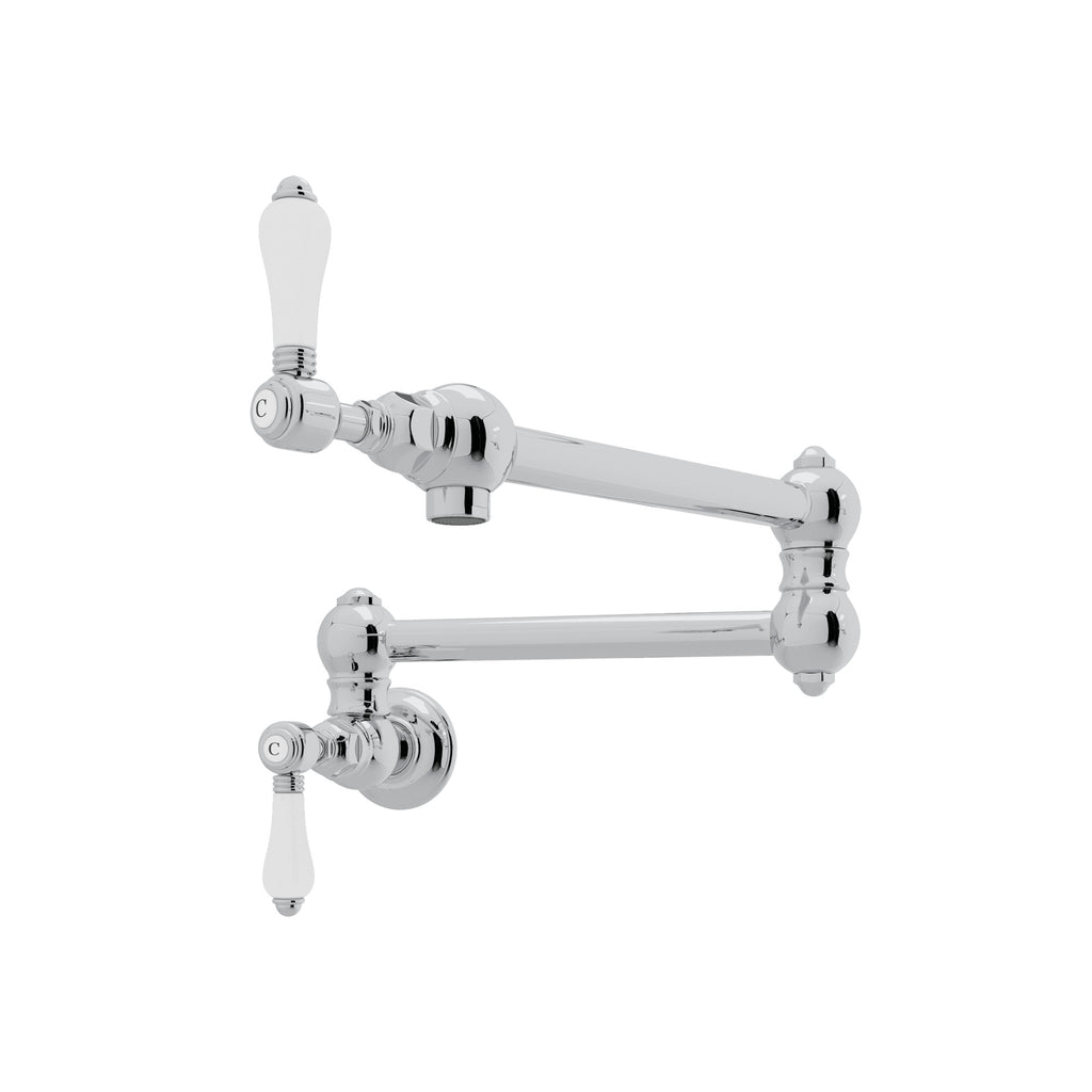 Rohl Llenador de Ollas de Pared con Brazo Abatible - Palanca de Porcelana Blanca - Cromo Pulido