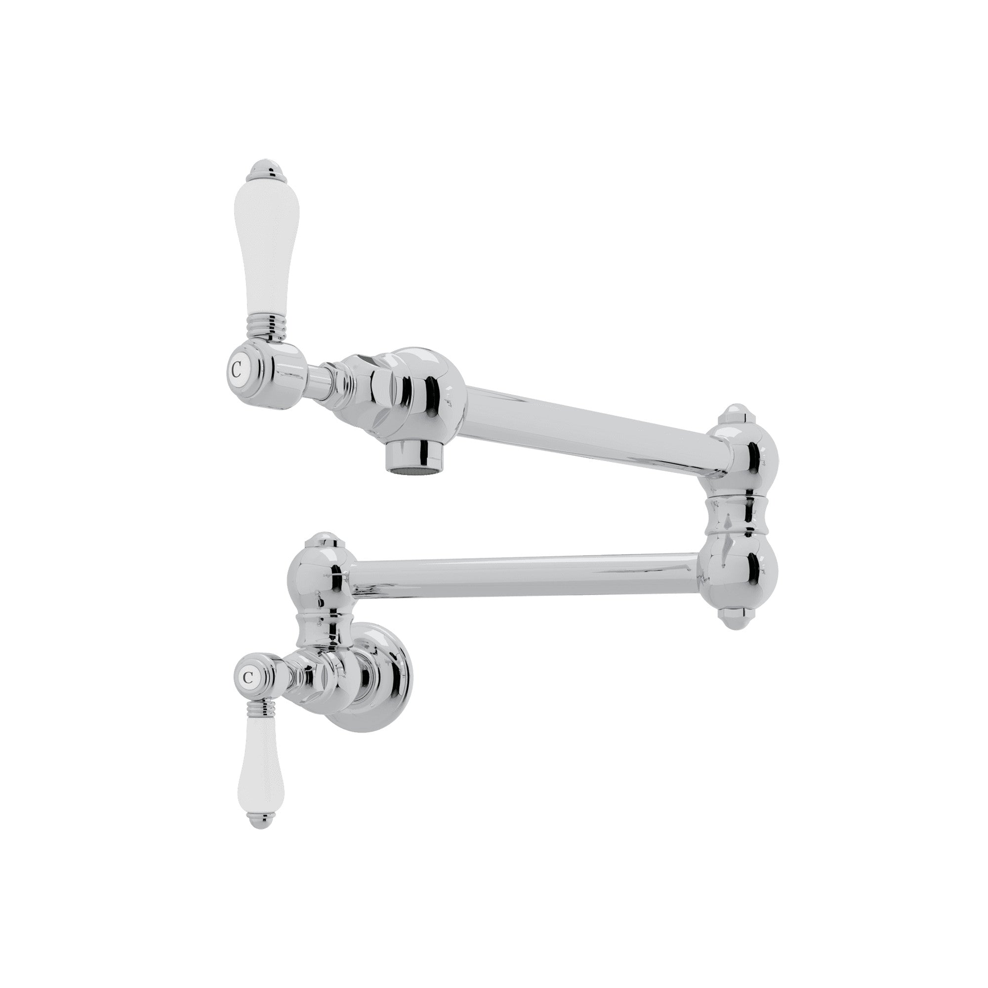 Rohl Llenador de Ollas de Pared con Brazo Abatible - Palanca de Porcelana Blanca - Cromo Pulido