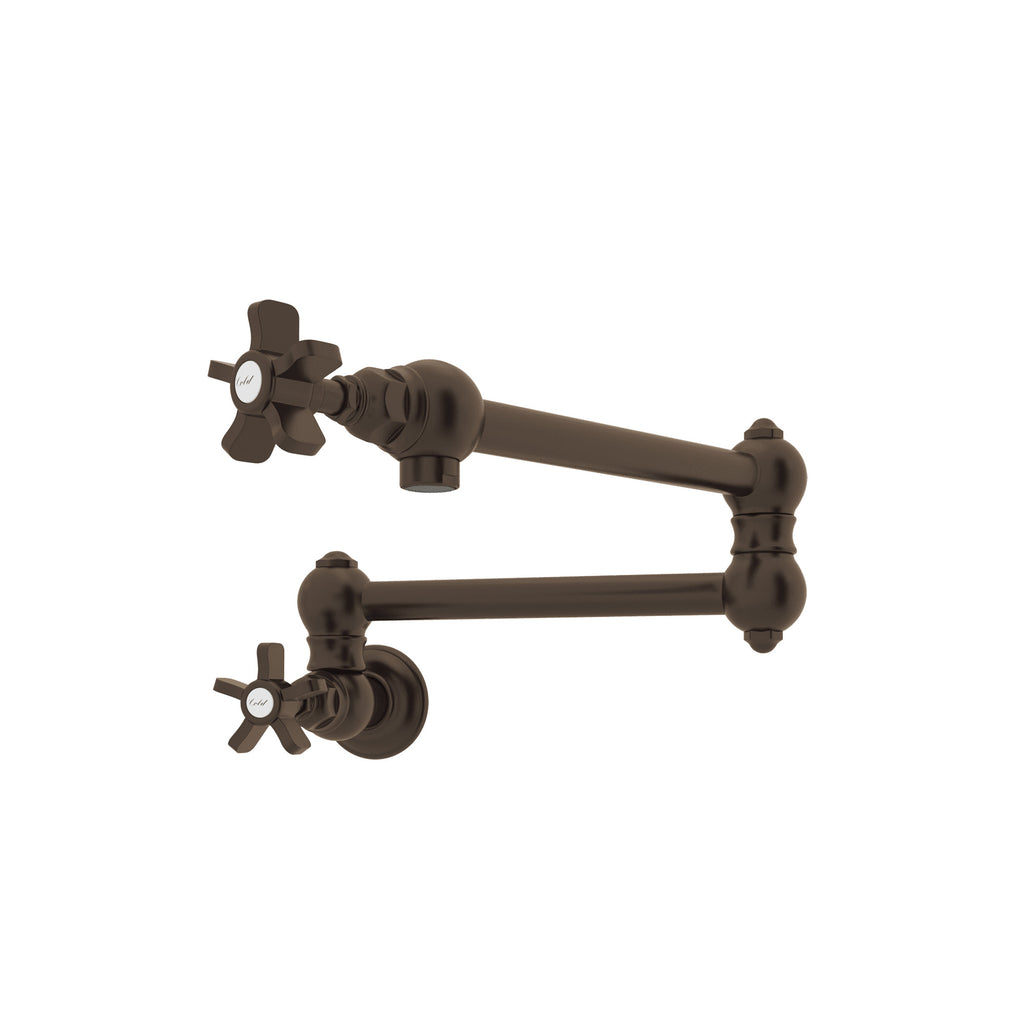 Rohl Llenador de Ollas de Pared con Brazo Abatible - Manija de Cruz de Cinco Radios - Latón Toscano