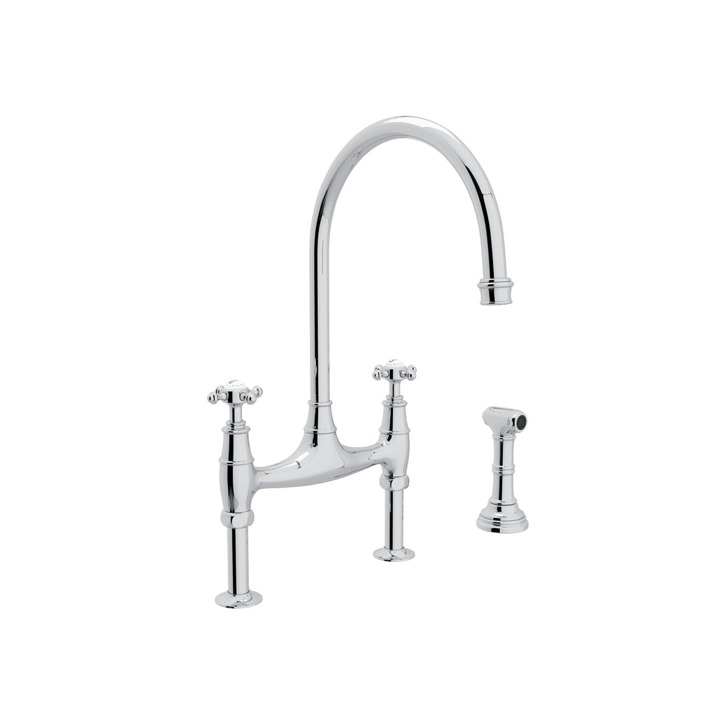 Rohl Georgian Era Mezcladora de Cocina Tipo Puente con Aspersor Lateral - Cromo Pulido