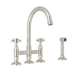 Rohl San Julio Mezcladora de Cocina Tipo Puente con Aspersor Lateral Acqui - Manija de Cruz - Níquel Pulido