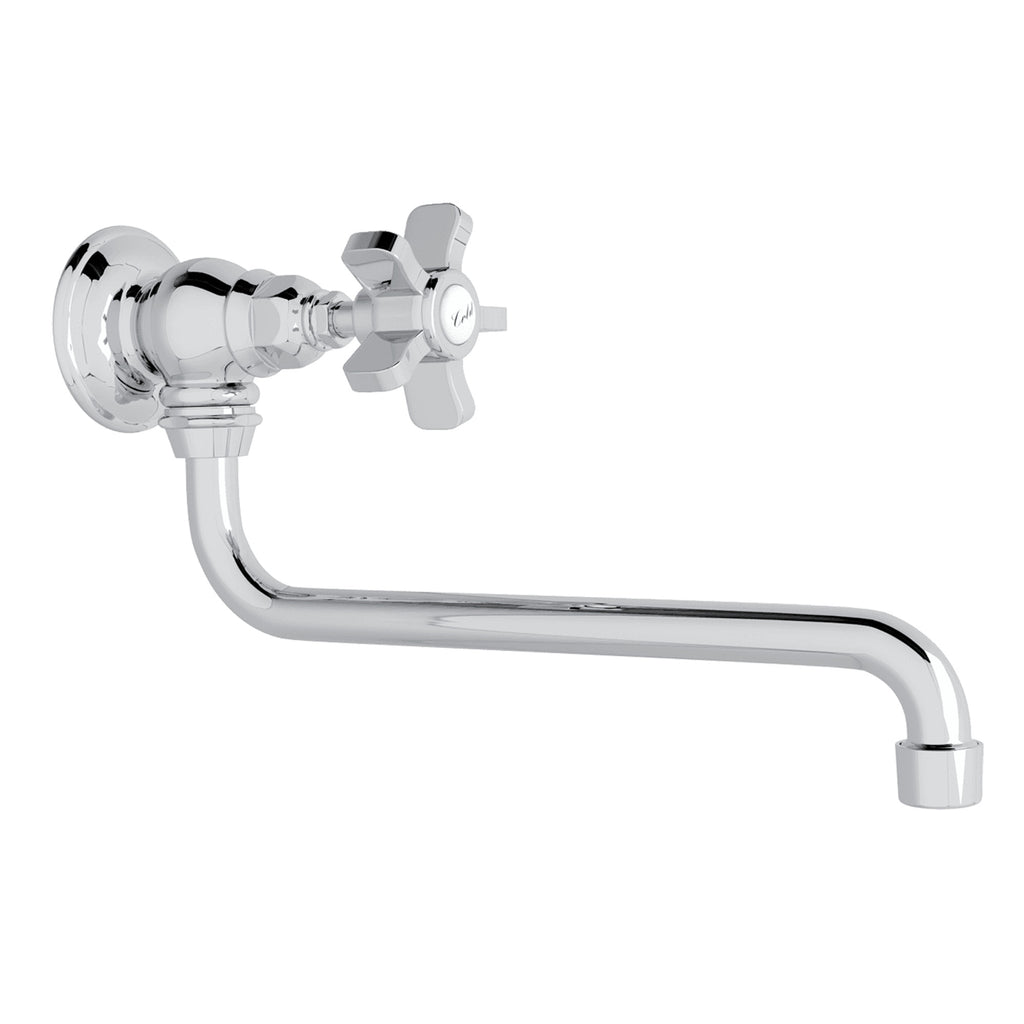 Rohl Llenador de Ollas de Pared, Alcance 11 3/4" - Manija de Cruz de Cinco Radios - Cromo Pulido