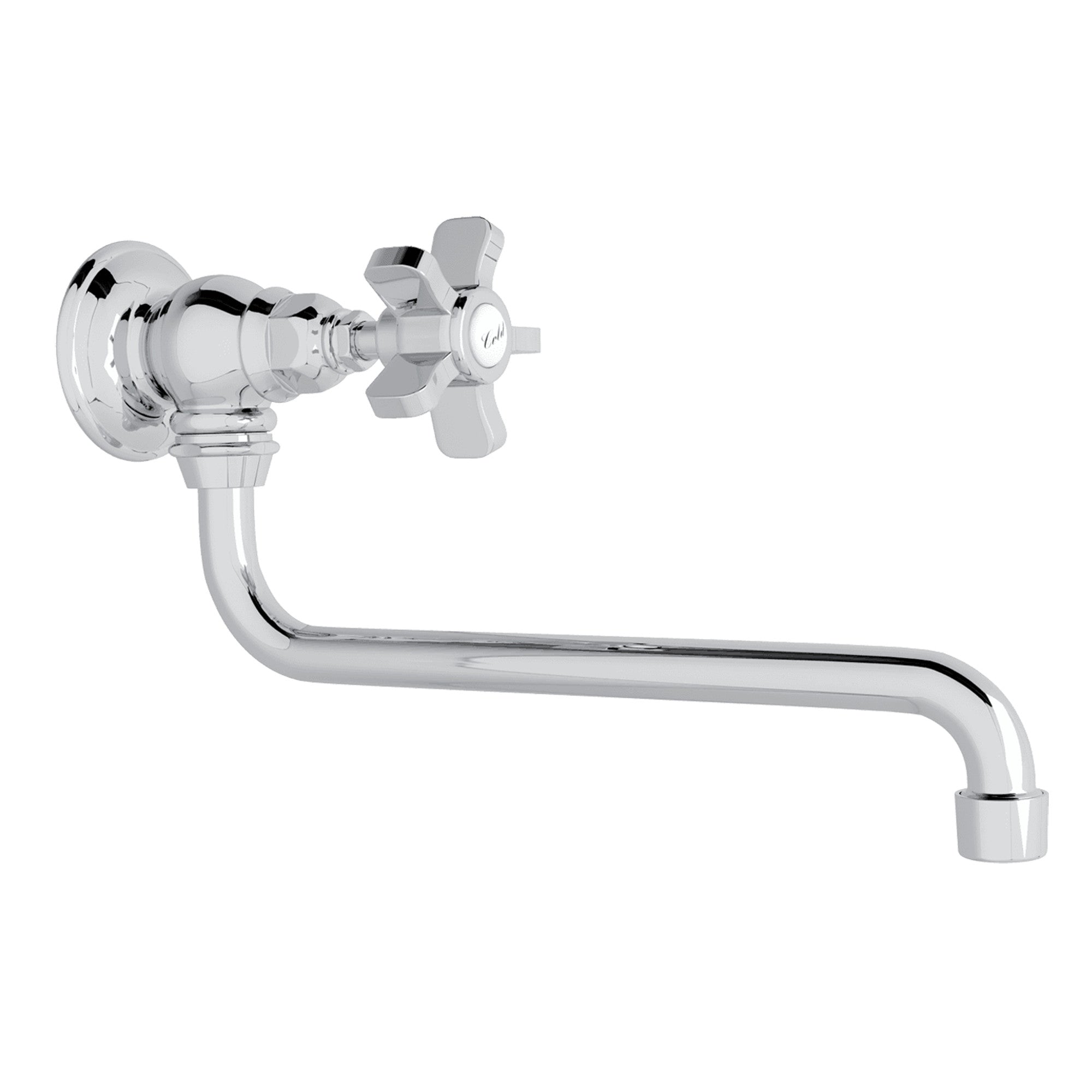 Rohl Llenador de Ollas de Pared, Alcance 11 3/4" - Manija de Cruz de Cinco Radios - Cromo Pulido