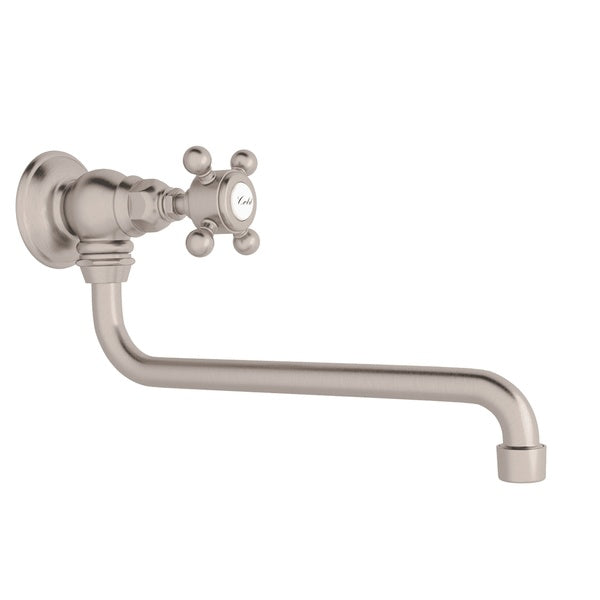 Rohl Llenador de Ollas de Pared, Alcance 11 3/4" - Manija de Cruz - Níquel Satinado