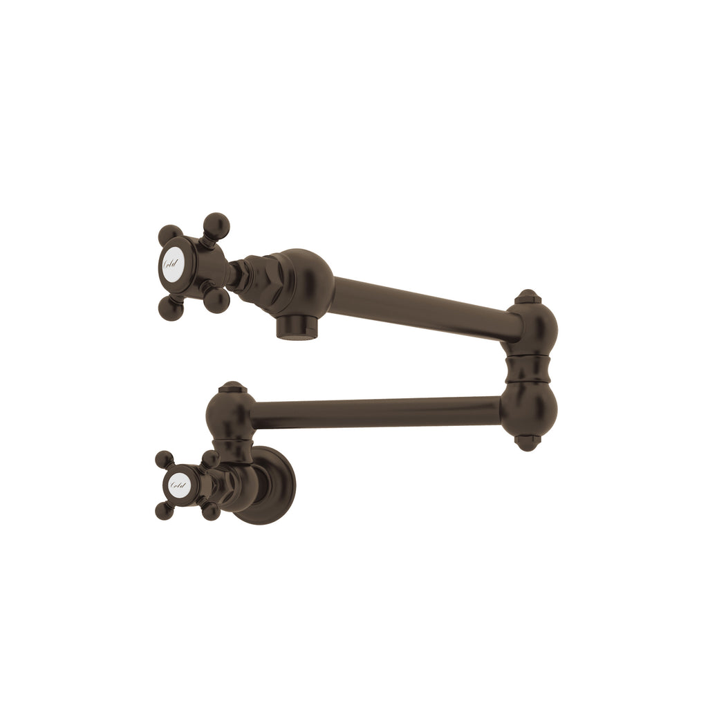 Rohl Llenador de Ollas de Pared con Brazo Abatible - Manija de Cruz - Latón Toscano