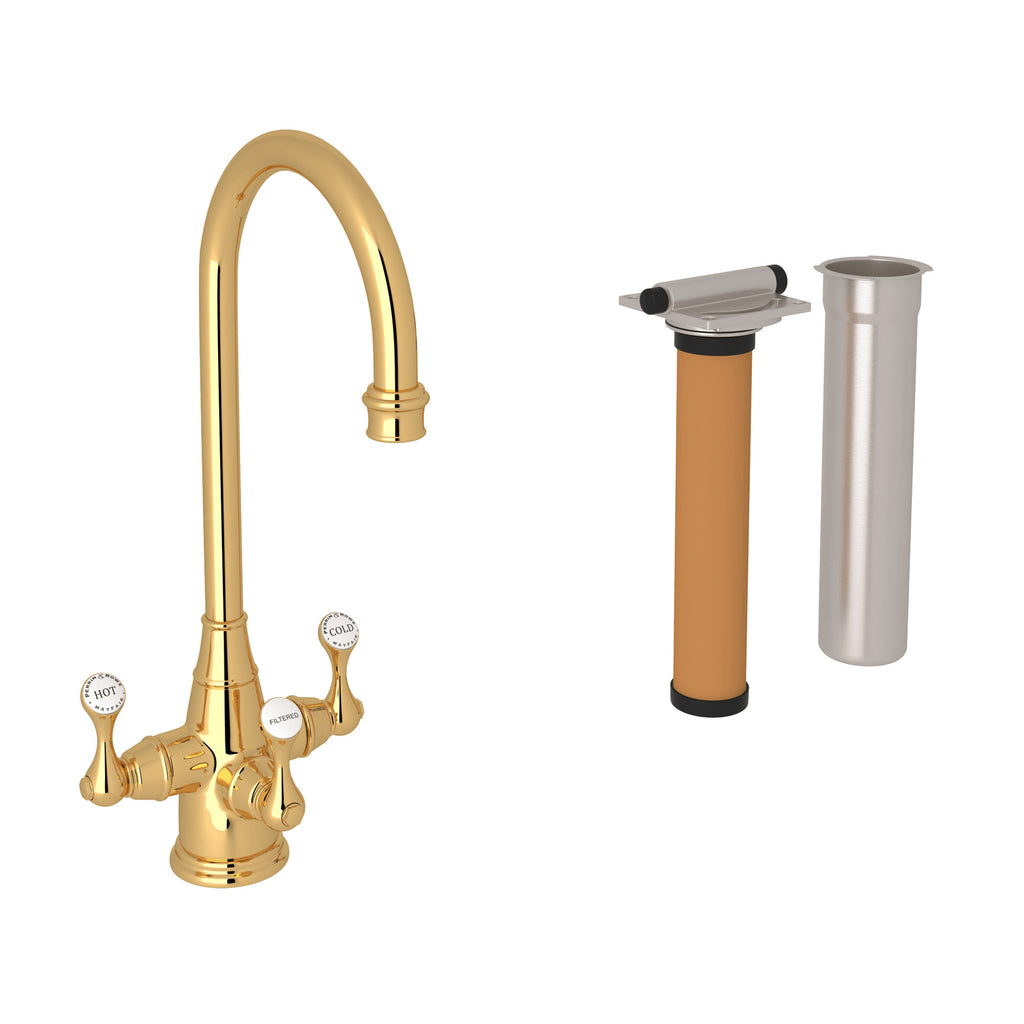 Rohl Georgian Era Kit de Mezcladora Filtradora de Bar y Preparación de Tres Manijas - Oro Inglés