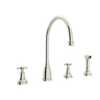 Rohl Georgian Era Mezcladora de Cocina de Dos Manijas con Aspersor Lateral - Manija de Cruz - Níquel Pulido