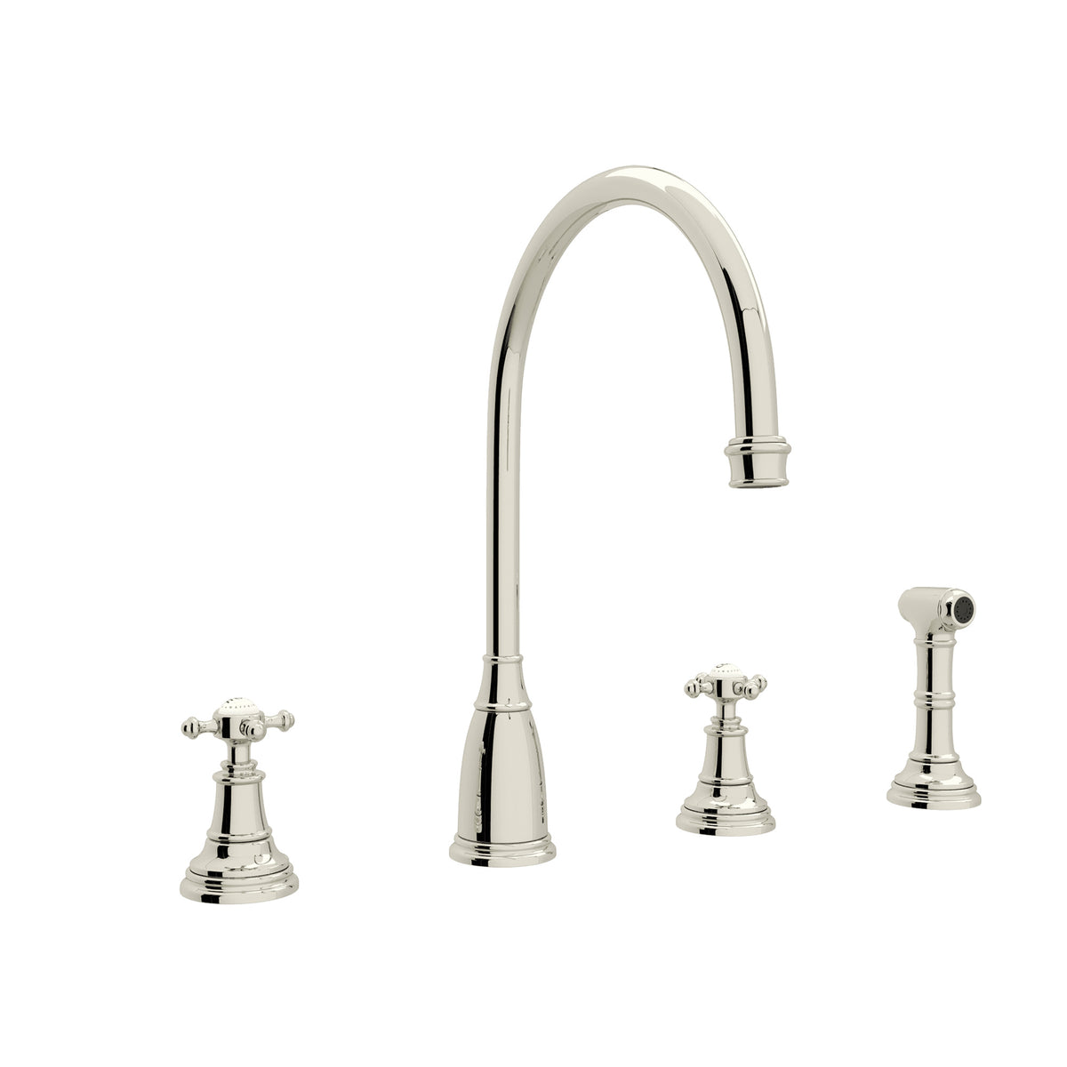 Rohl Georgian Era Mezcladora de Cocina de Dos Manijas con Aspersor Lateral - Manija de Cruz - Níquel Pulido