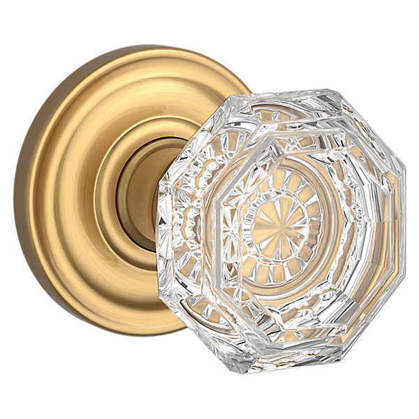 Baldwin Hardware Reserve Perilla Crystal — Latón satinado Lifetime — Traditional Round — Paso