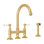 Rohl San Julio Mezcladora de Cocina Tipo Puente con Aspersor Lateral Acqui - Palanca de Porcelana Blanca - Latón Italiano