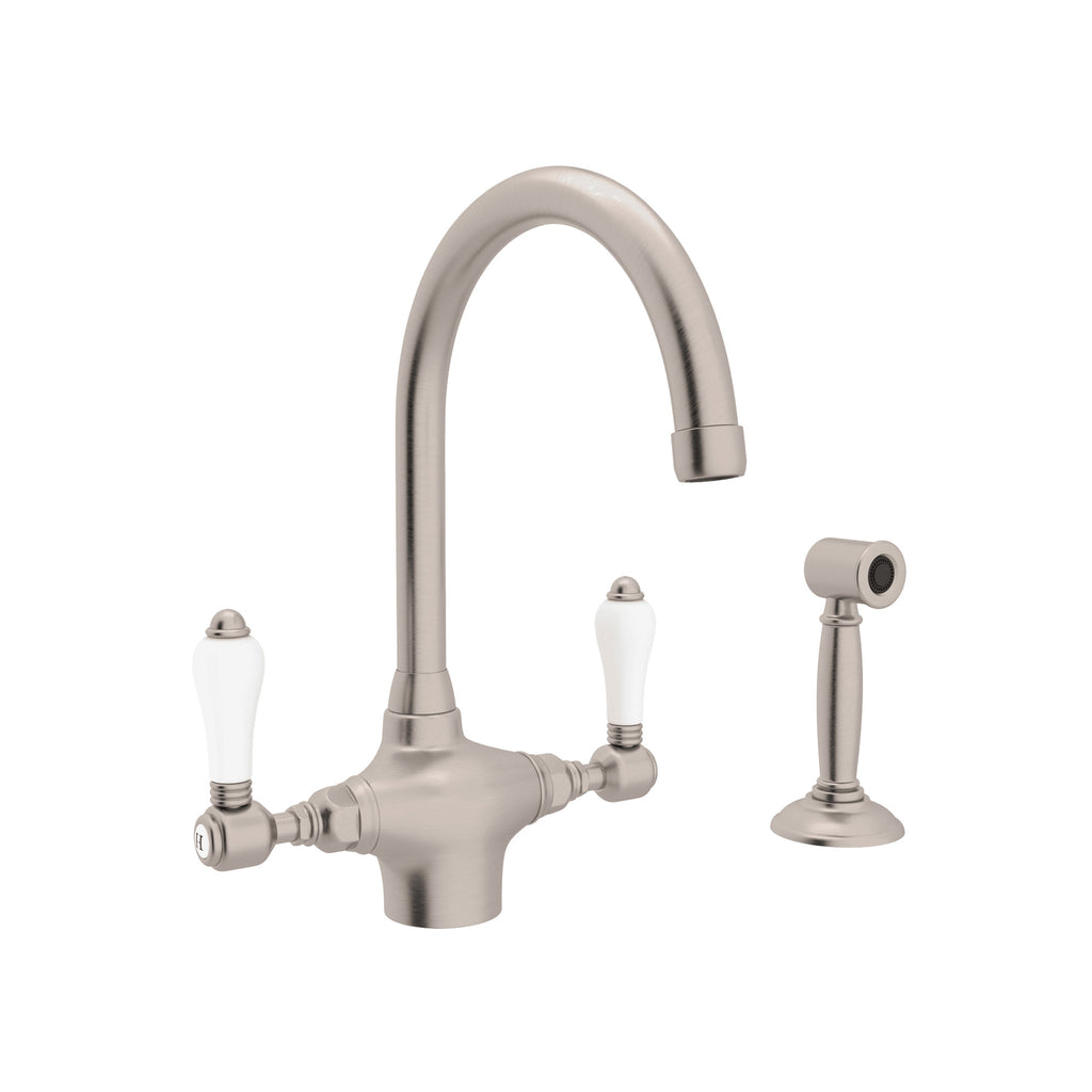 Rohl San Julio Mezcladora de Cocina de Dos Manijas con Aspersor Lateral - Níquel Satinado