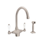 Rohl San Julio Mezcladora de Cocina de Dos Manijas con Aspersor Lateral - Níquel Satinado