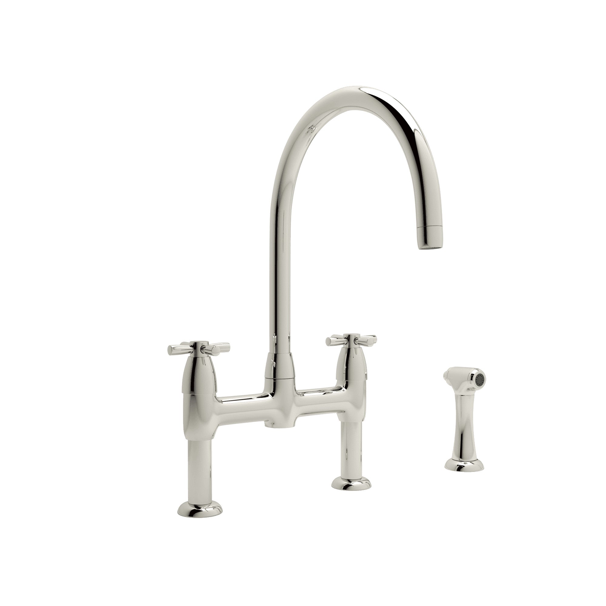 Rohl Holborn Mezcladora de Cocina Tipo Puente con Surtidor en C y Aspersor Lateral - Níquel Pulido
