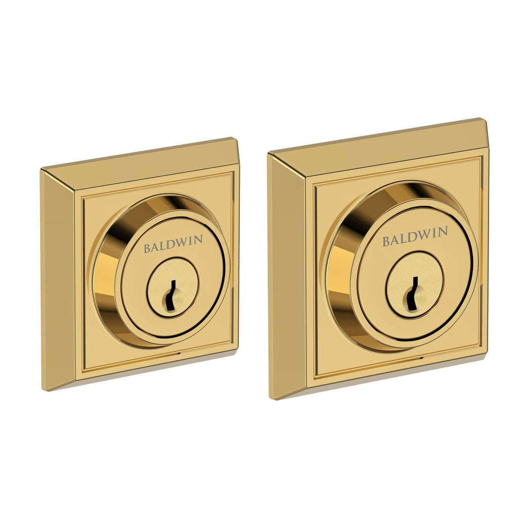 Baldwin Hardware Reserve Cerrojo Chamfered Square — Latón pulido Lifetime (PVD) (doble cilindro)