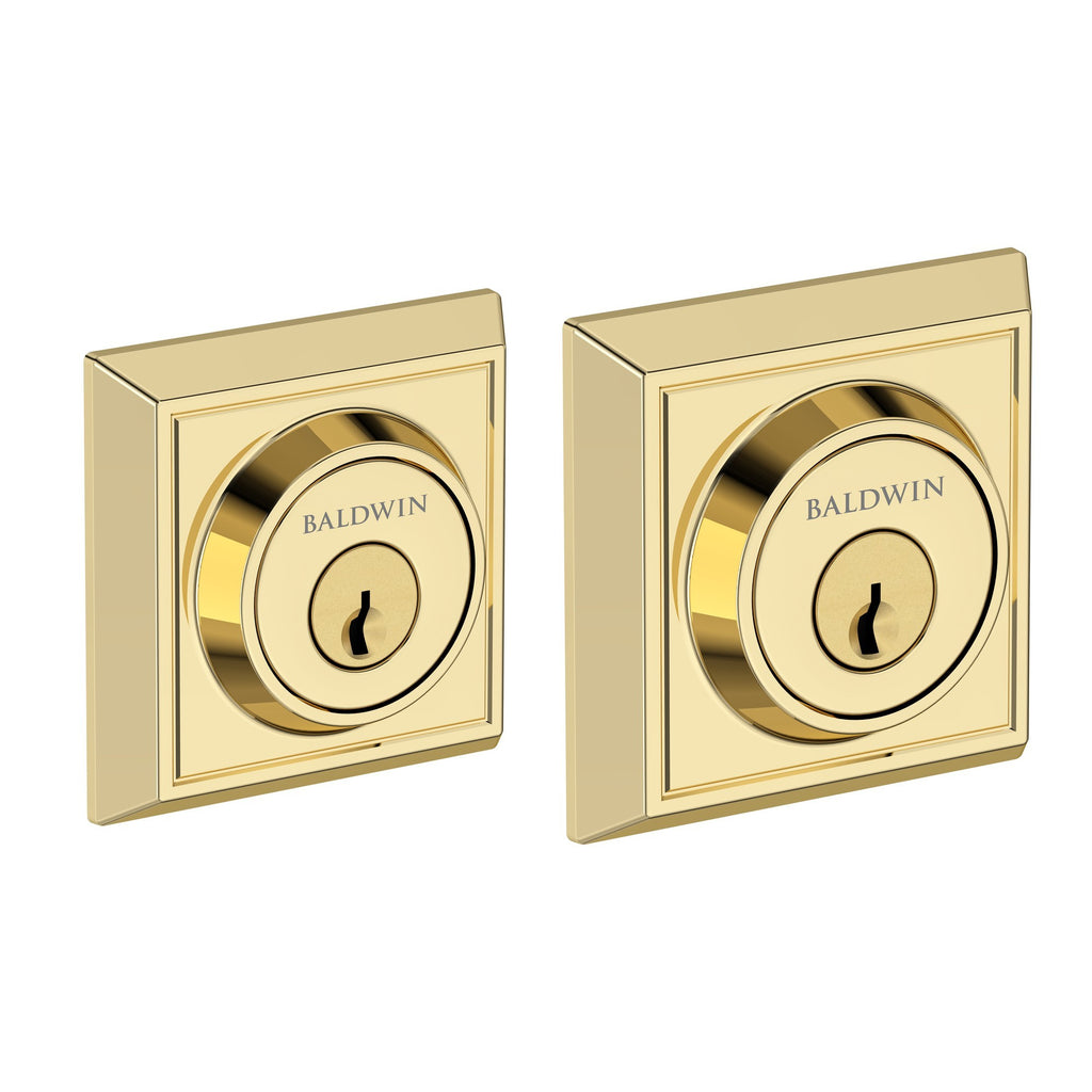 Baldwin Hardware Reserve Cerrojo Chamfered Square — Latón sin laca (doble cilindro)