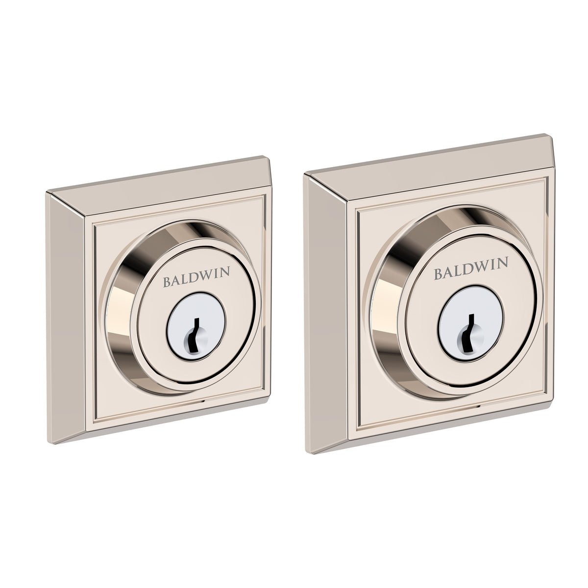 Baldwin Hardware Reserve Cerrojo Chamfered Square — Níquel pulido Lifetime (doble cilindro)