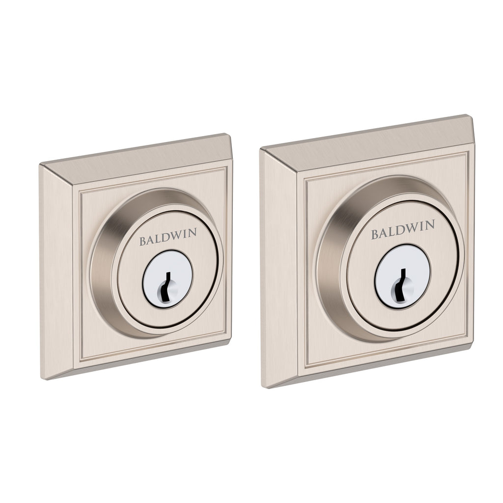 Baldwin Hardware Reserve Cerrojo Chamfered Square — Níquel satinado (doble cilindro)