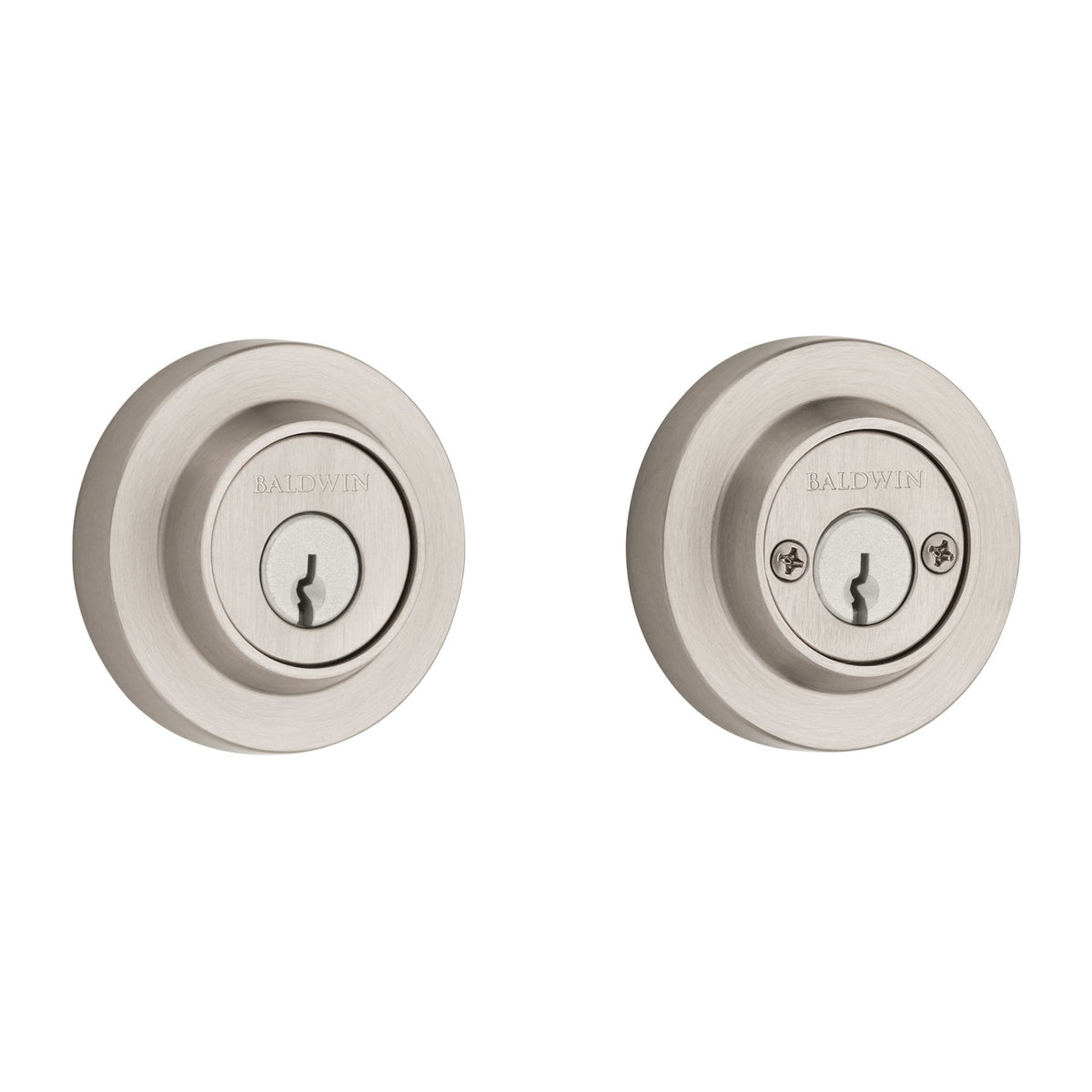 Baldwin Hardware Reserve Cerrojo Contemporary Round — Níquel satinado (doble cilindro)