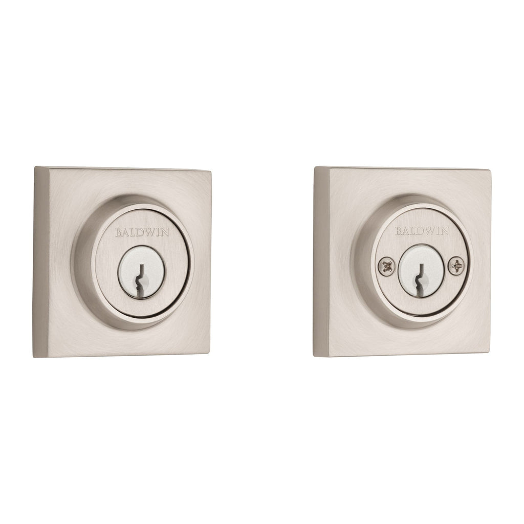 Baldwin Hardware Reserve Cerrojo Contemporary Square — Níquel satinado (doble cilindro)