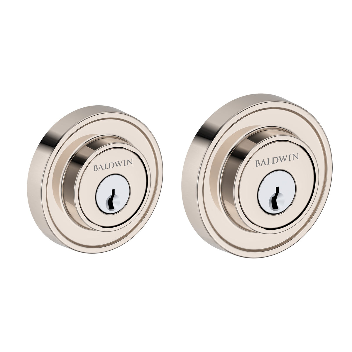 Baldwin Hardware Reserve Cerrojo Recessed Round — Níquel pulido Lifetime (doble cilindro)