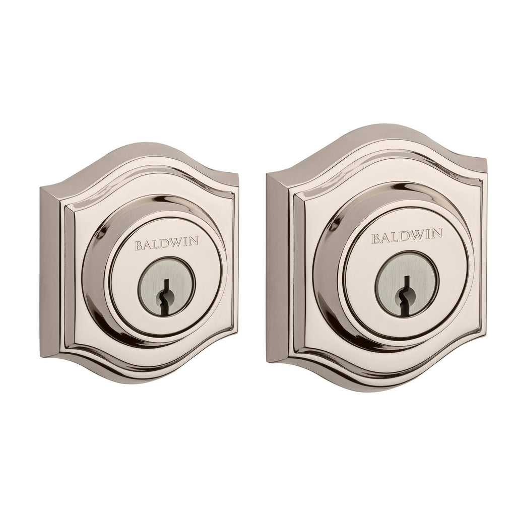 Baldwin Hardware Reserve Cerrojo Traditional Arch — Níquel pulido Lifetime (doble cilindro)