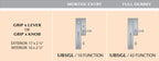 Ashley Norton Juego de Entrada con Pestillo de Embutir — UBSGL (Suite Rectangular · Latón) — diagrama de funciones y dimensiones