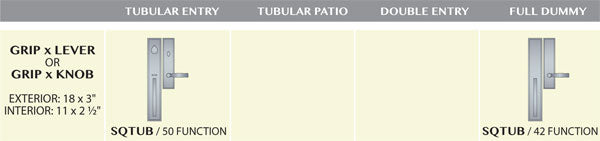 Ashley Norton Juego de Entrada con Pestillo Tubular — SQTUB (Suite Rectangular · Bronce) — diagrama de funciones y dimensiones