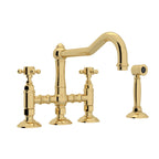 Rohl Acqui Mezcladora de Cocina Tipo Puente con Aspersor Lateral - Manija de Cruz - Latón sin Laca