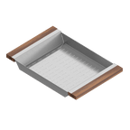 Julien · Colador Deslizante con Asas de Madera — Nogal / 12″ × 17⅞″ · tazón de 17″ de fondo · alto 2¼″