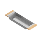 Julien · Colador Deslizante con Asas de Madera — Maple / 6″ × 19″ · tazón de 18″ de fondo · alto 2¼″