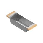 Julien · Colador Deslizante con Asas de Madera — Maple / 6″ × 17⅞″ · tazón de 17″ de fondo · alto 4¼″