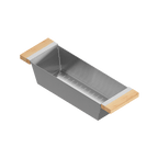 Julien · Colador Deslizante con Asas de Madera — Maple / 6″ × 19″ · tazón de 18″ de fondo · alto 4¼″