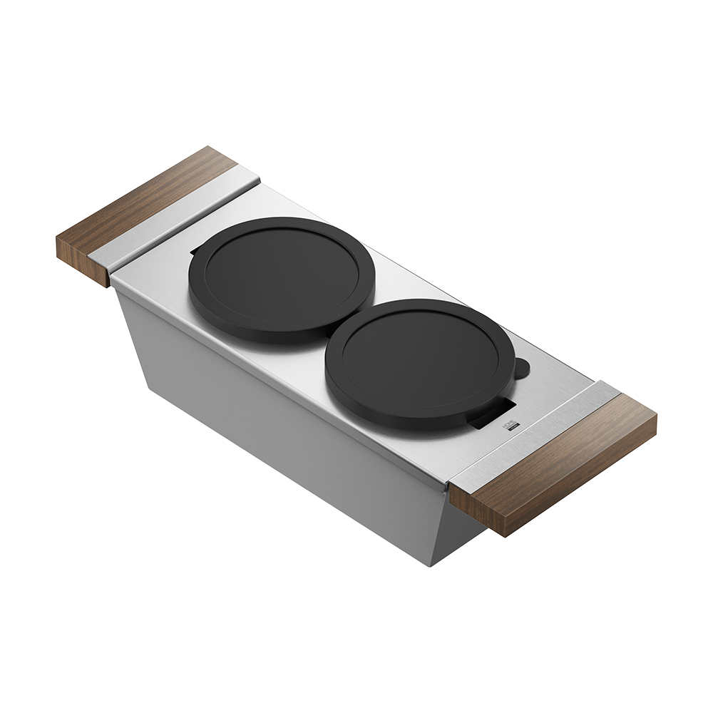 Julien · Contenedor de Servicio con 2 Tazones — Nogal / 6″ × 19″ · tazón de 18″ de fondo