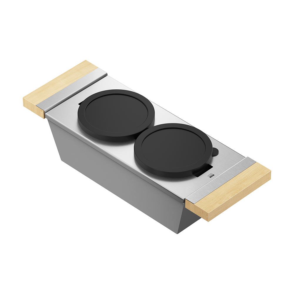 Julien · Contenedor de Servicio con 2 Tazones — Maple / 6″ × 17″ · tazón de 16″ de fondo
