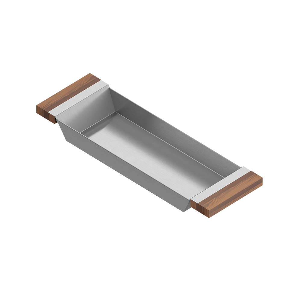 Julien · Charola Deslizante con Asas de Madera — Nogal / 6″ × 19″ · tazón de 18″ de fondo · alto 2¼″