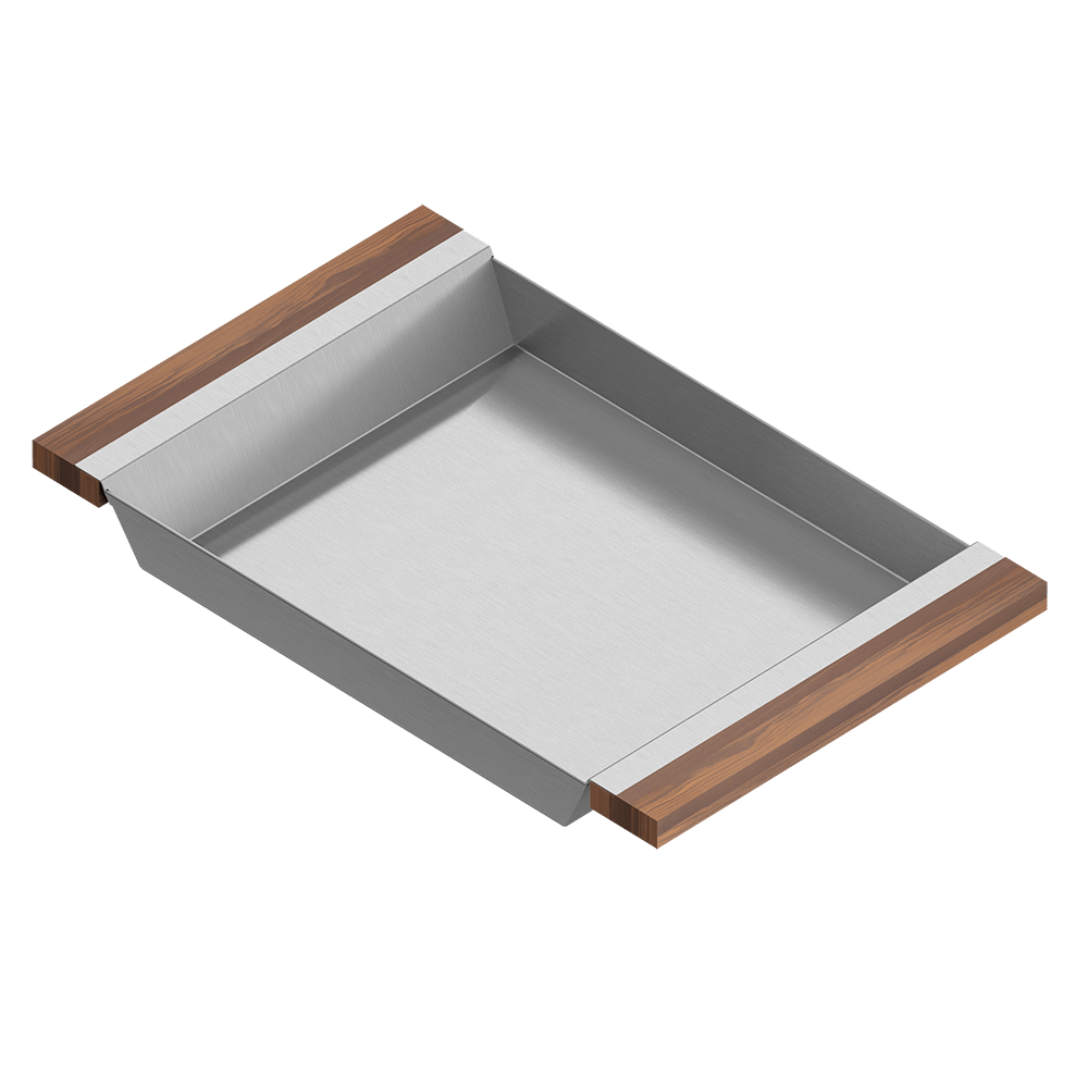 Julien · Charola Deslizante con Asas de Madera — Nogal / 12″ × 19″ · tazón de 18″ de fondo · alto 2¼″