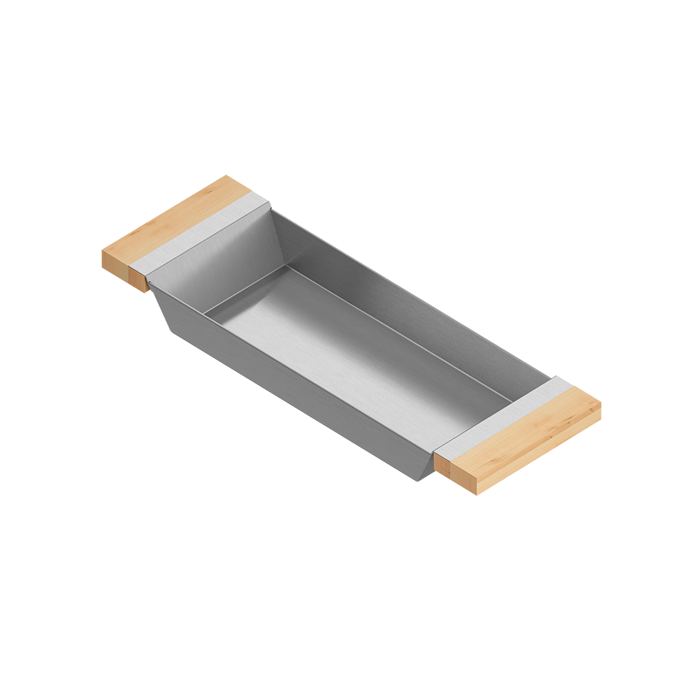 Julien · Charola Deslizante con Asas de Madera — Maple / 6″ × 17⅞″ · tazón de 17″ de fondo · alto 2¼″