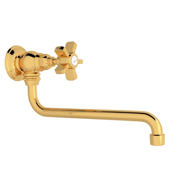 Rohl Llenador de Ollas de Pared, Alcance 11 3/4" - Manija de Cruz de Cinco Radios - Latón Italiano