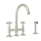 Rohl San Julio Mezcladora de Cocina Tipo Puente con Aspersor Lateral Acqui - Manija de Cruz de Cinco Radios - Níquel Pulido