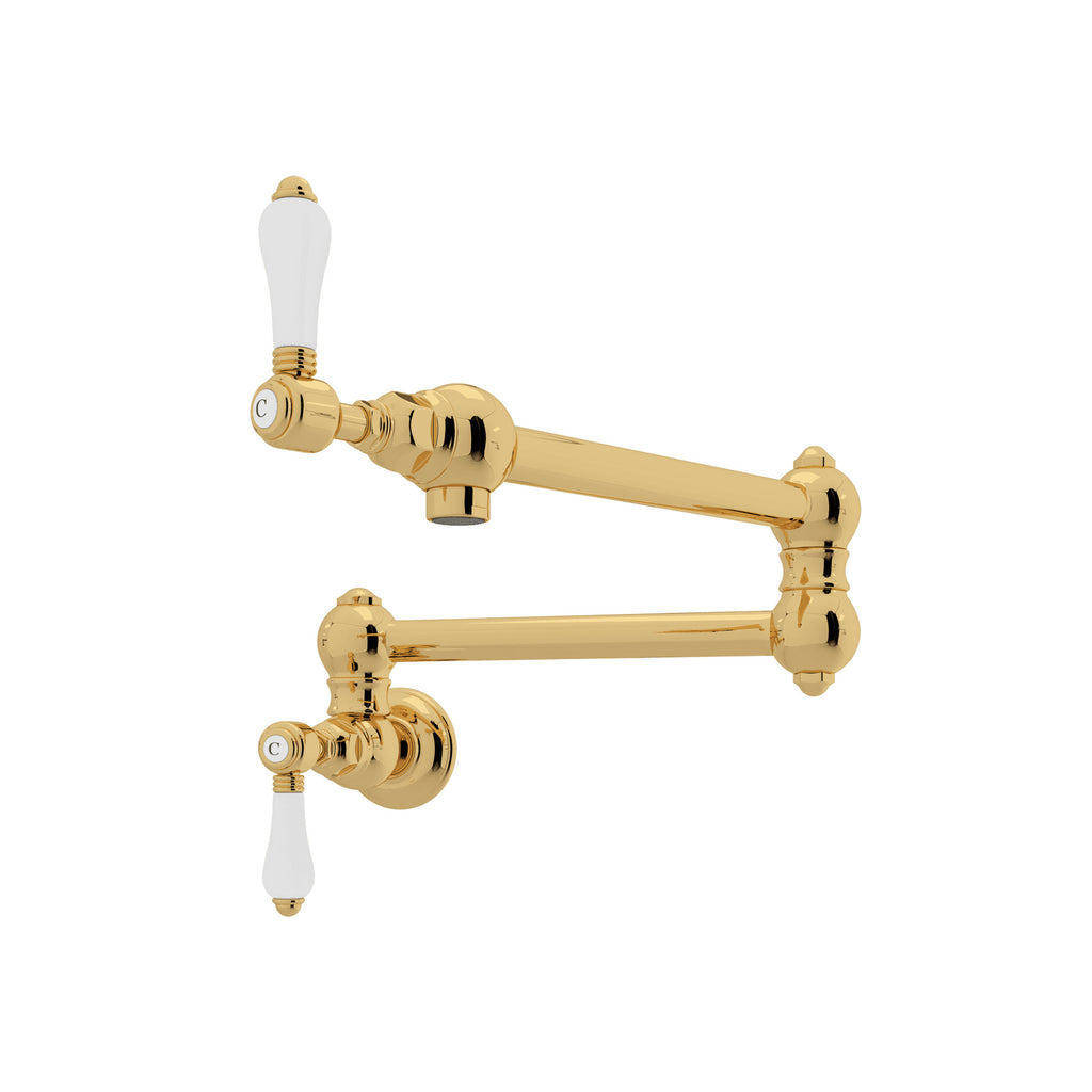 Rohl Llenador de Ollas de Pared con Brazo Abatible - Palanca de Porcelana Blanca - Latón Italiano