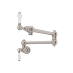 Rohl Llenador de Ollas de Pared con Brazo Abatible - Palanca de Porcelana Blanca - Níquel Satinado