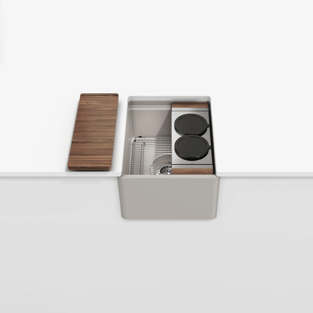 Julien Fira · Kit Tarja de Fireclay de Bar con Accesorios de Nogal — Taupe Mate