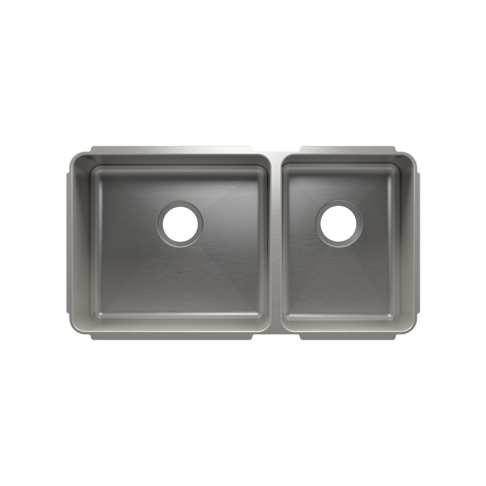 Julien Classic · Tarja de Cocina de Dos Tazones (Bajo Cubierta) — Izq. 18″ × 16″ × 8″ · Der. 12″ × 16″ × 8″