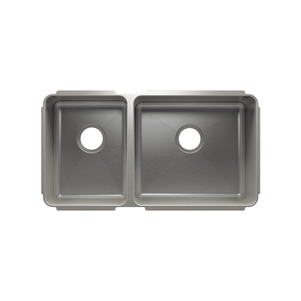 Julien Classic · Tarja de Cocina de Dos Tazones (Bajo Cubierta) — Izq. 12″ × 16″ × 8″ · Der. 18″ × 16″ × 8″