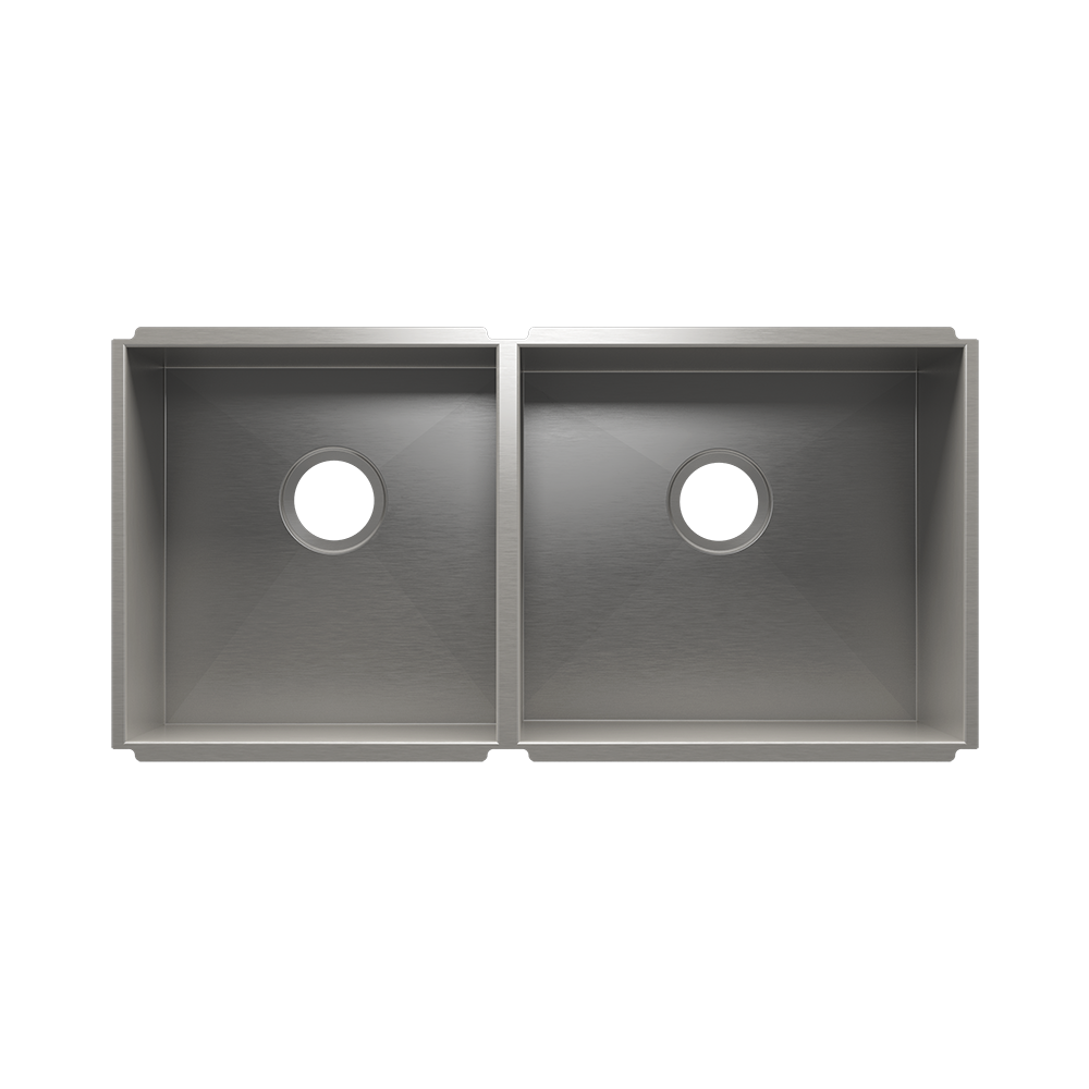 Julien UrbanEdge · Tarja de Cocina de Dos Tazones (Bajo Cubierta) — Izq. 15″ × 16″ × 8″ · Der. 18″ × 16″ × 8″