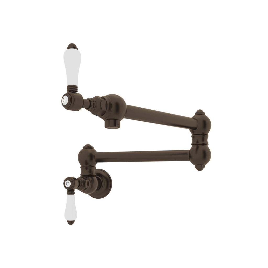Rohl Llenador de Ollas de Pared con Brazo Abatible - Palanca de Porcelana Blanca - Latón Toscano
