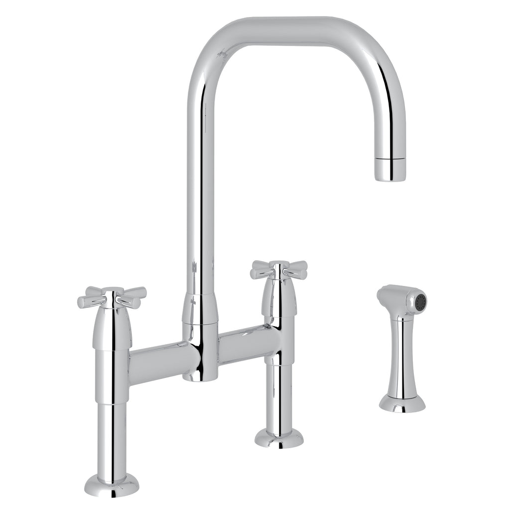 Rohl Holborn Mezcladora de Cocina Tipo Puente con Surtidor en U y Aspersor Lateral - Cromo Pulido