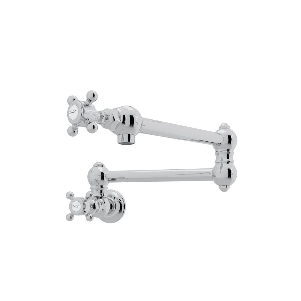 Rohl Llenador de Ollas de Pared con Brazo Abatible - Manija de Cruz - Cromo Pulido