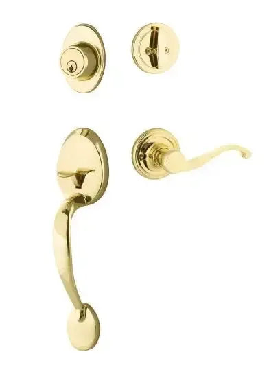 Yale Expressions Maguire Single Cylinder Entry Set Farmington lever Right Handed, Kwikset keyway — Latón Pulido